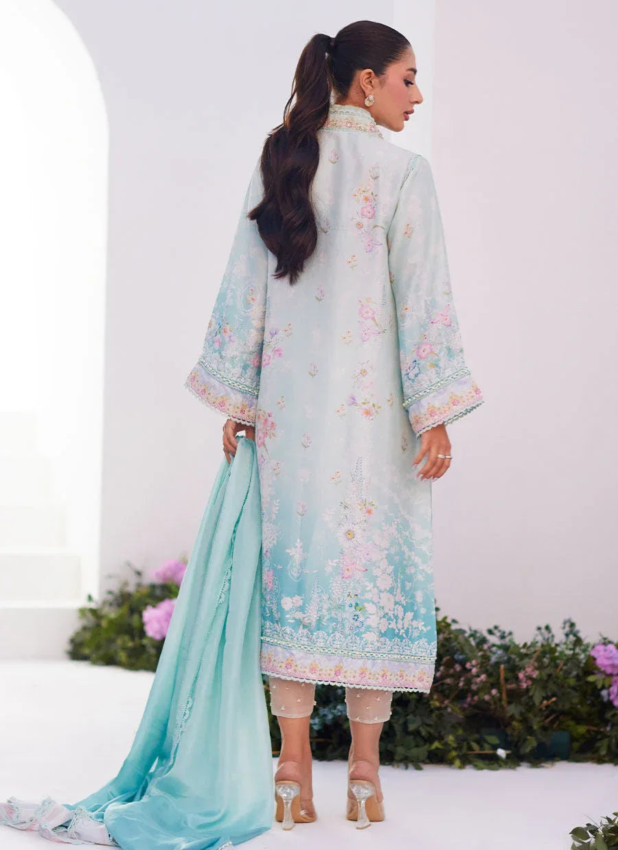 Farah Talib Aziz | Zaza Prints 24 | CYAN OMBRE SHIRT AND DUPATTA - Rang-e-Khaas