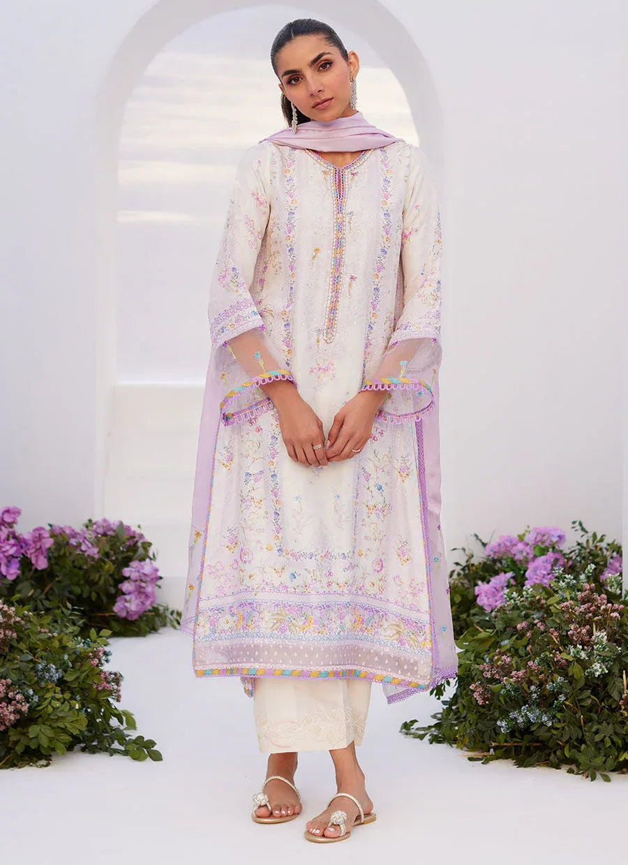 Farah Talib Aziz | Zaza Prints 24 | THISTLE LILAC SHIRT AND DUPATTA - Rang-e-Khaas