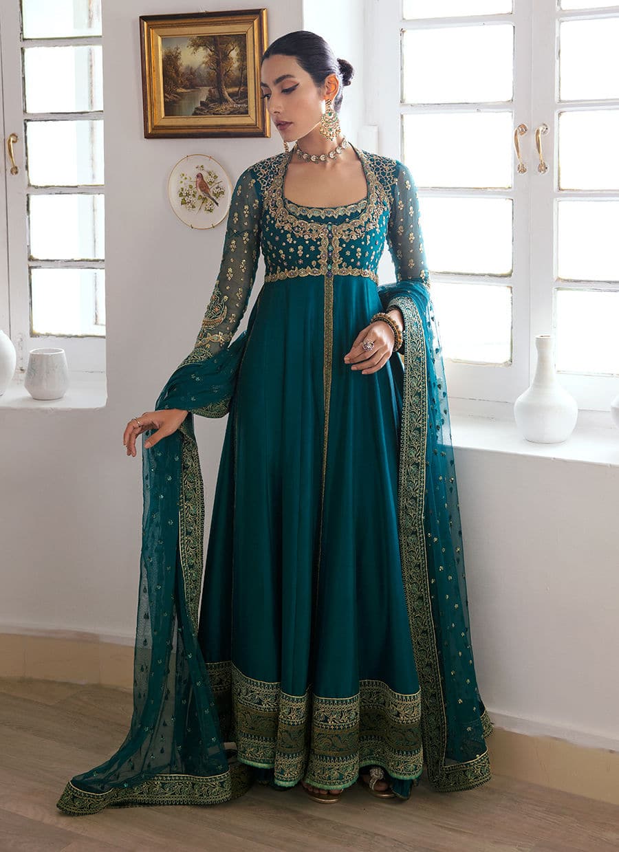 Farah Talib Aziz | Mayna Festive Luxe | AFRA TEAL - Rang-e-Khaas