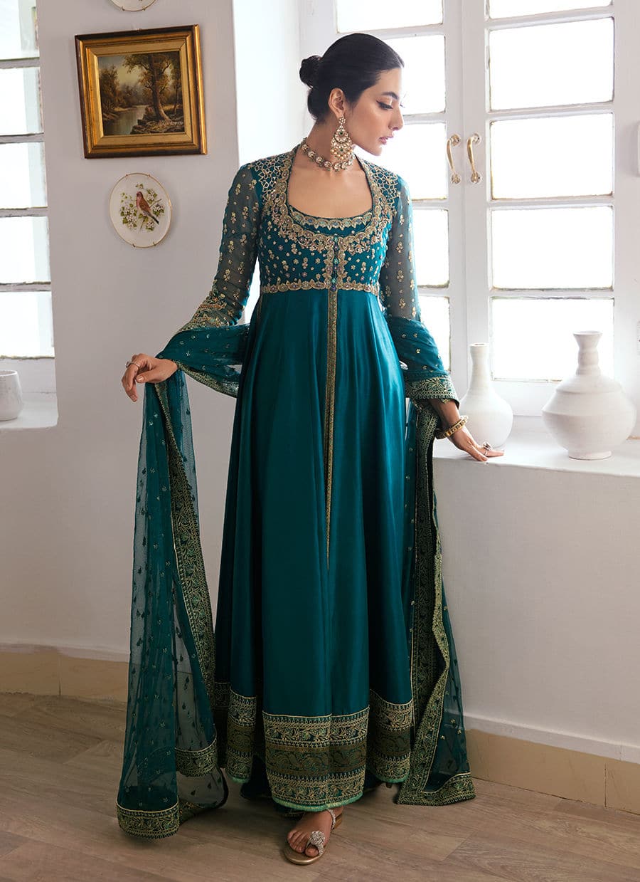 Farah Talib Aziz | Mayna Festive Luxe | AFRA TEAL - Rang-e-Khaas