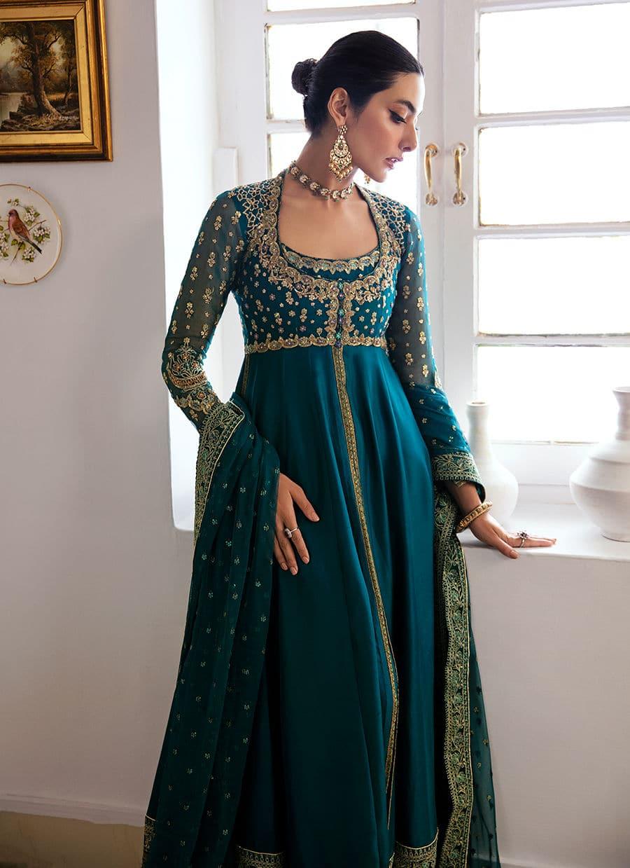 Farah Talib Aziz | Mayna Festive Luxe | AFRA TEAL - Rang-e-Khaas