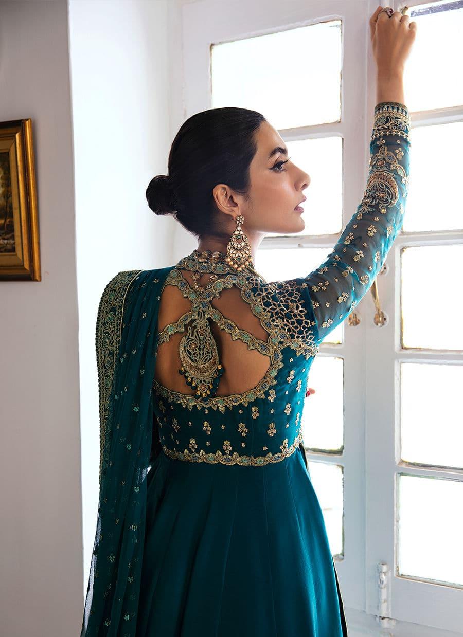 Farah Talib Aziz | Mayna Festive Luxe | AFRA TEAL - Rang-e-Khaas