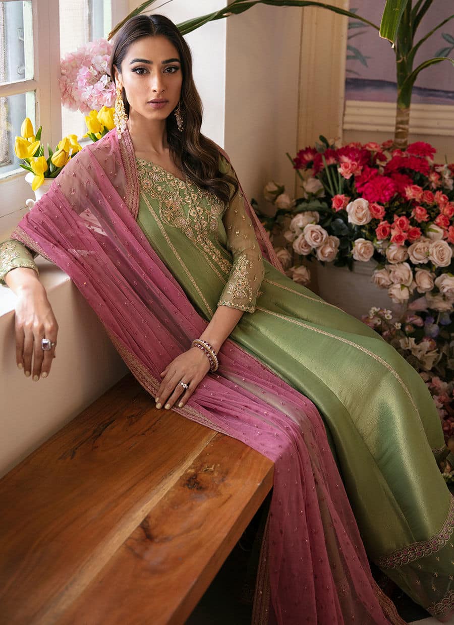 Farah Talib Aziz | Mayna Festive Luxe | ANISA APPLE GREEN - Rang-e-Khaas