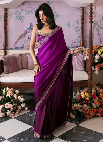 Farah Talib Aziz | Mayna Festive Luxe | AIGUL AUBERGINE SAREE - Rang-e-Khaas