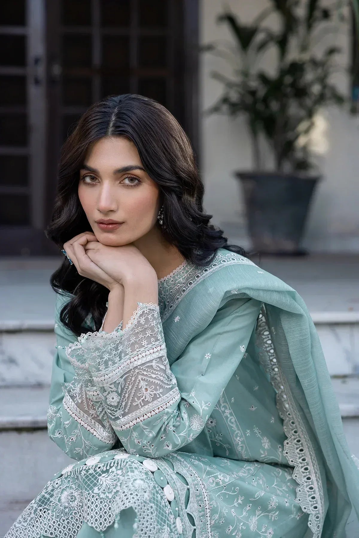 Farasha | Bahaar Embroidered Lawn | Aqua Pearl - Rang-e-Khaas