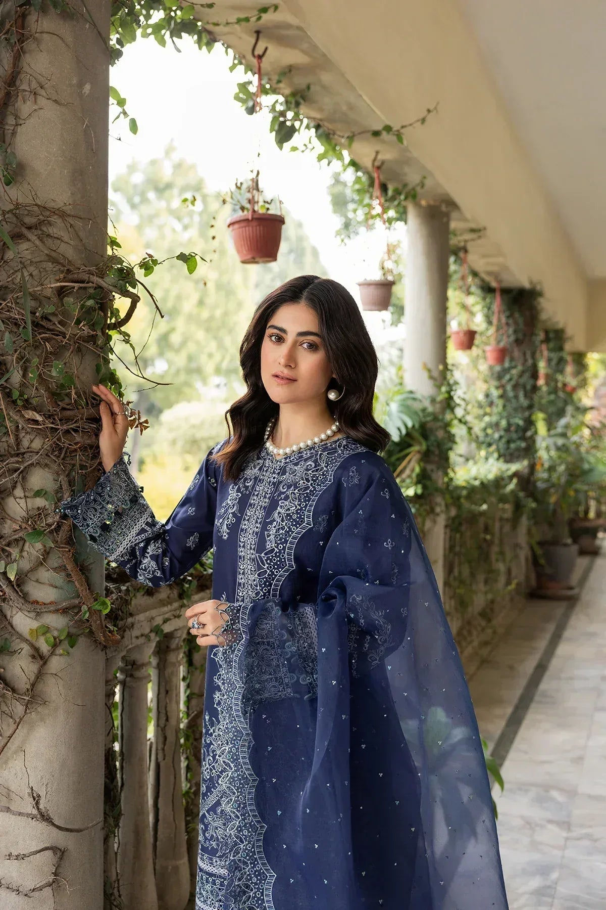 Farasha | Bahaar Embroidered Lawn | Blue Ochre - Rang-e-Khaas
