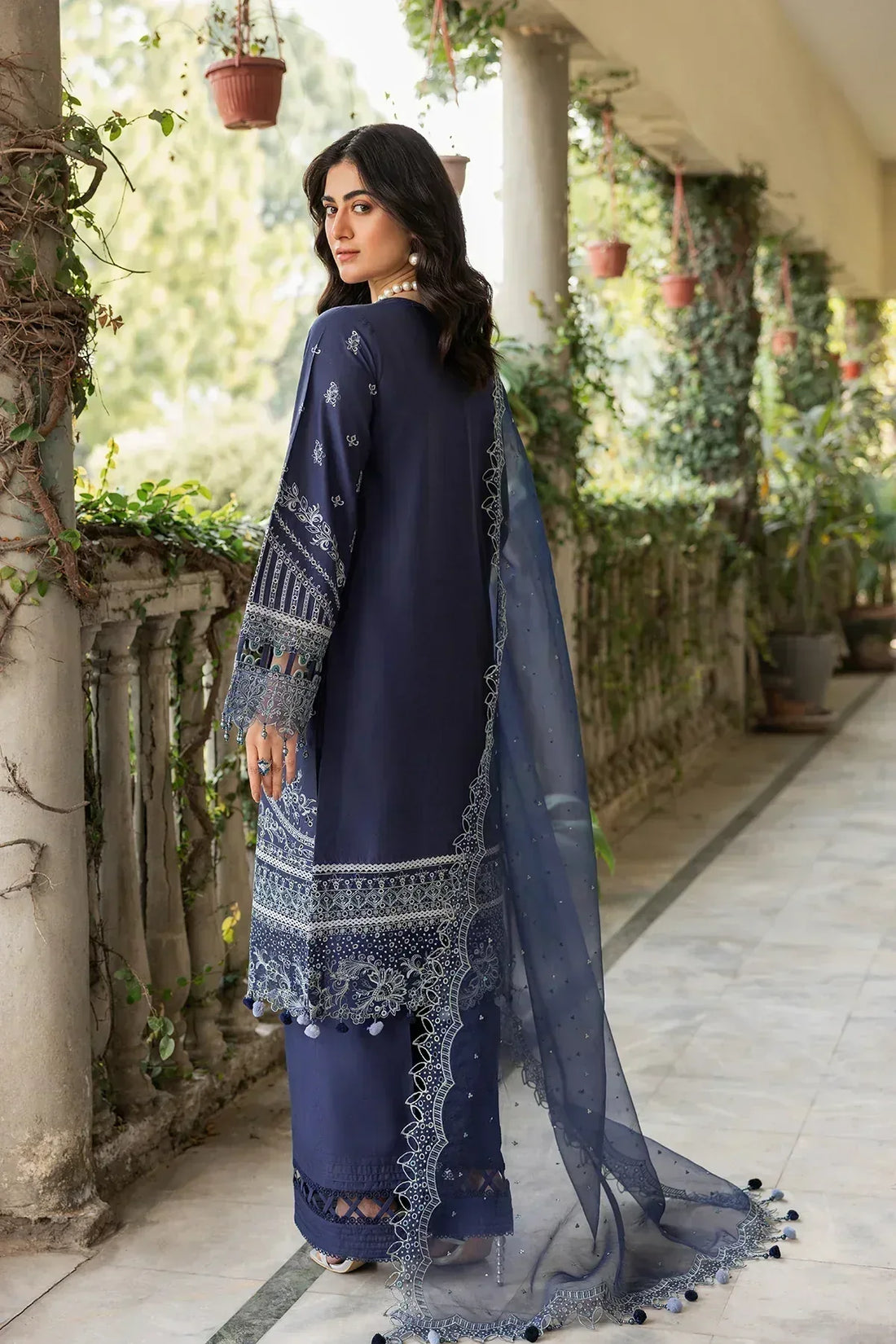 Farasha | Bahaar Embroidered Lawn | Blue Ochre - Rang-e-Khaas