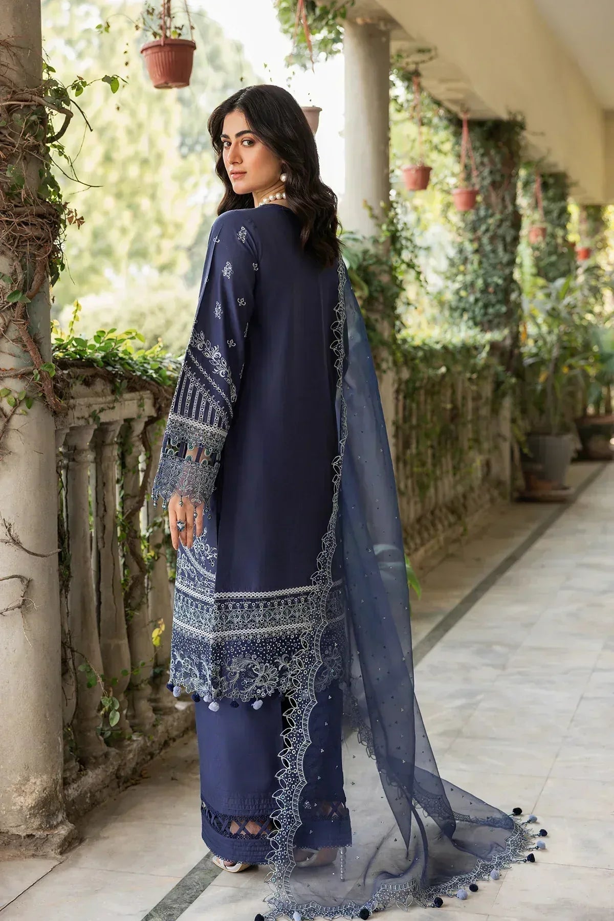 Farasha | Bahaar Embroidered Lawn | Blue Ochre - Rang-e-Khaas