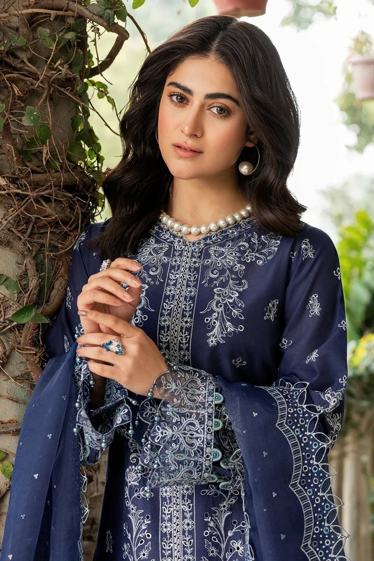 Farasha | Bahaar Embroidered Lawn | Blue Ochre - Rang-e-Khaas
