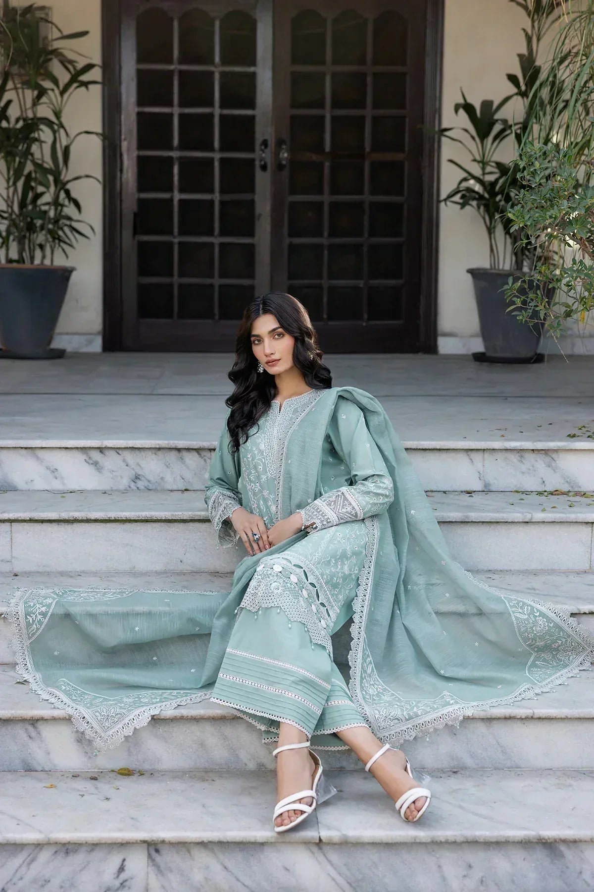 Farasha | Bahaar Embroidered Lawn | Aqua Pearl - Rang-e-Khaas