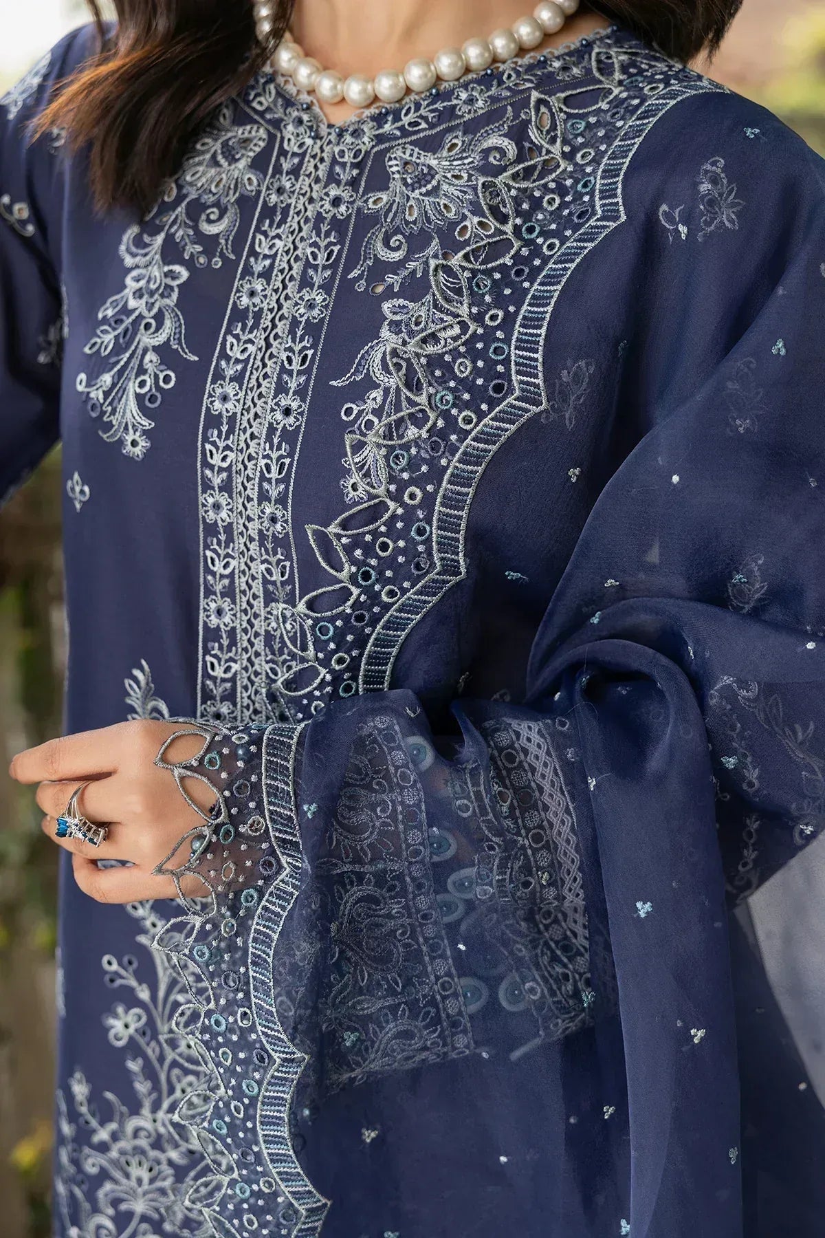 Farasha | Bahaar Embroidered Lawn | Blue Ochre - Rang-e-Khaas