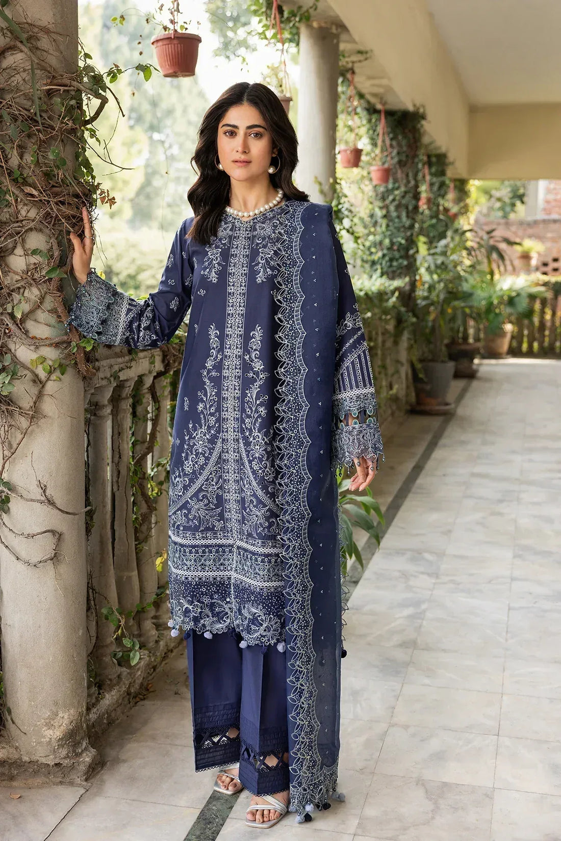 Farasha | Bahaar Embroidered Lawn | Blue Ochre - Rang-e-Khaas