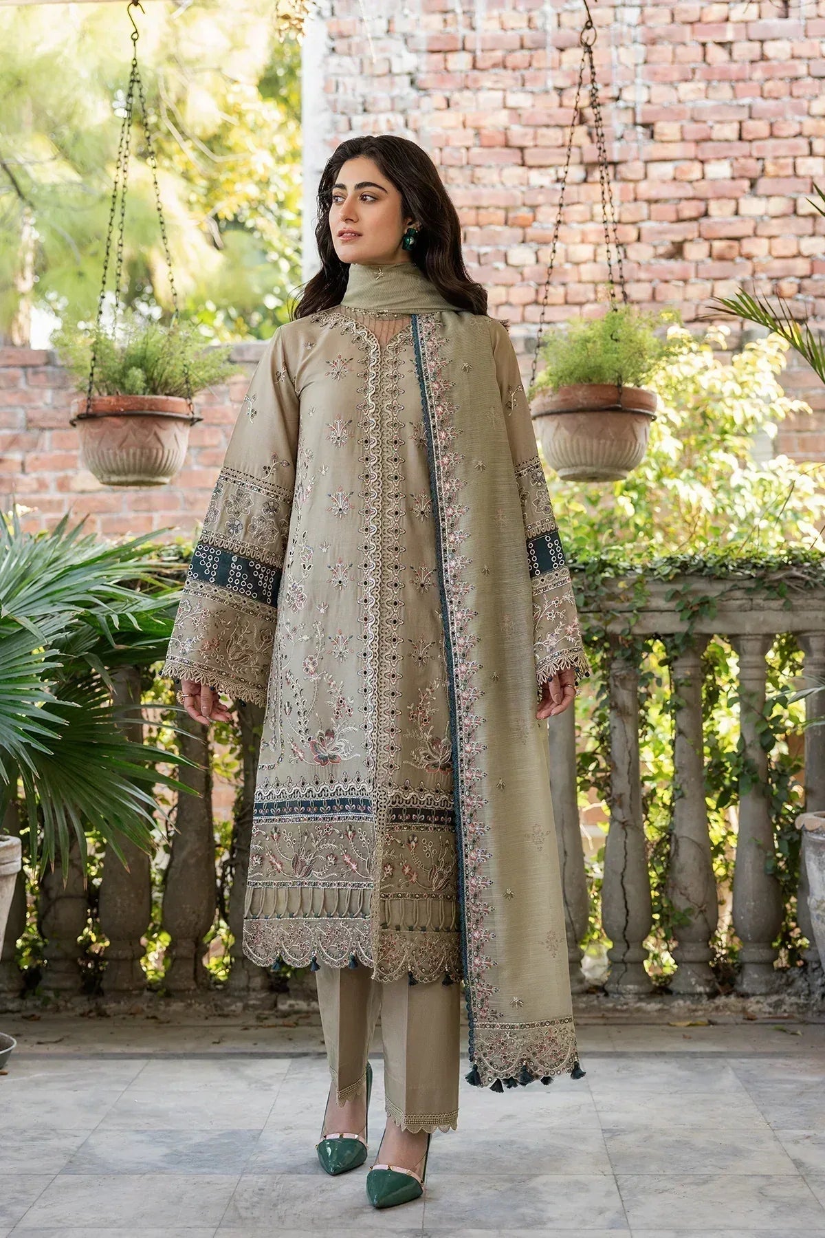 Farasha | Bahaar Embroidered Lawn | Whimsical Sage - Rang-e-Khaas