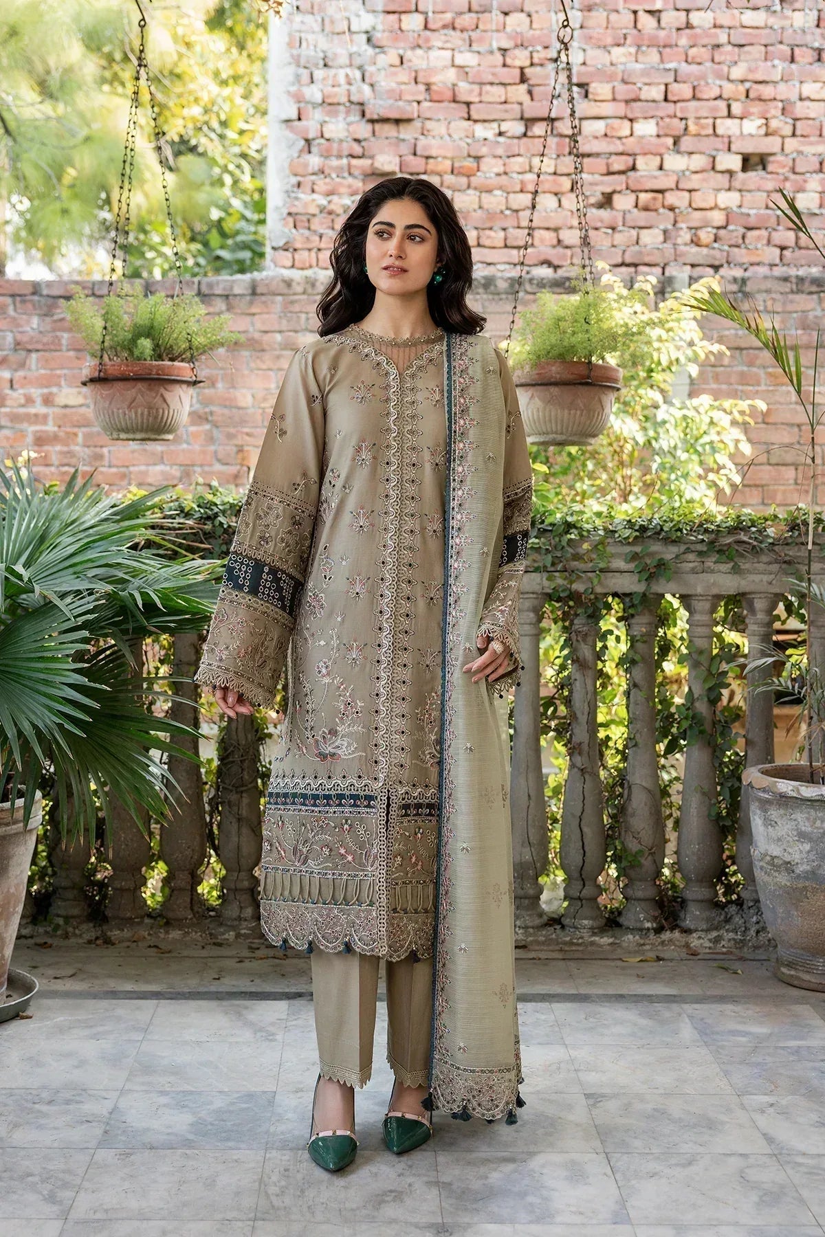 Farasha | Bahaar Embroidered Lawn | Whimsical Sage - Rang-e-Khaas