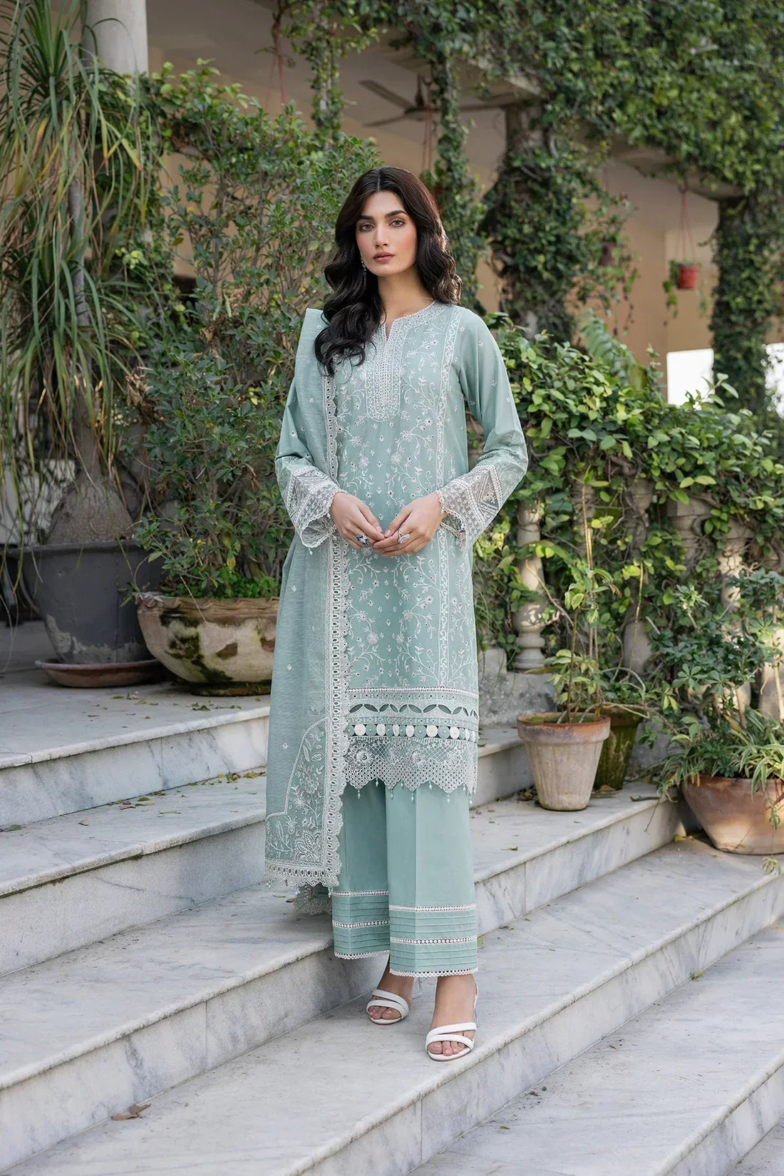 Farasha | Bahaar Embroidered Lawn | Aqua Pearl - Rang-e-Khaas
