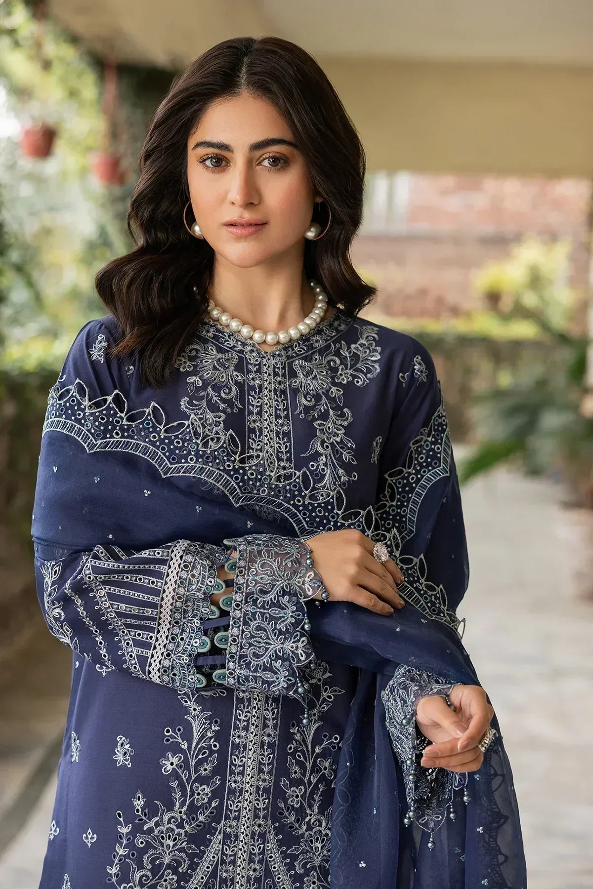 Farasha | Bahaar Embroidered Lawn | Blue Ochre - Rang-e-Khaas