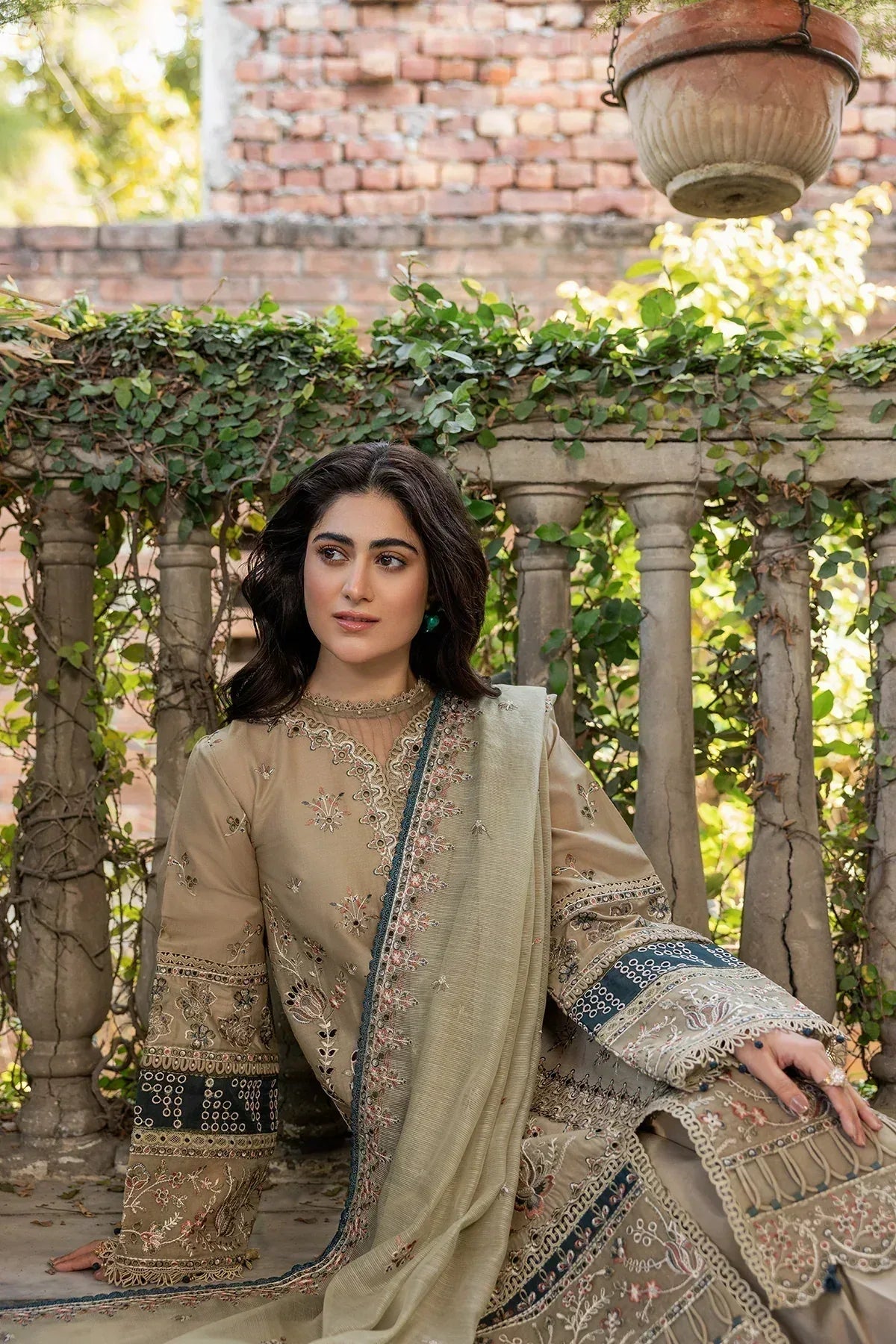 Farasha | Bahaar Embroidered Lawn | Whimsical Sage - Rang-e-Khaas