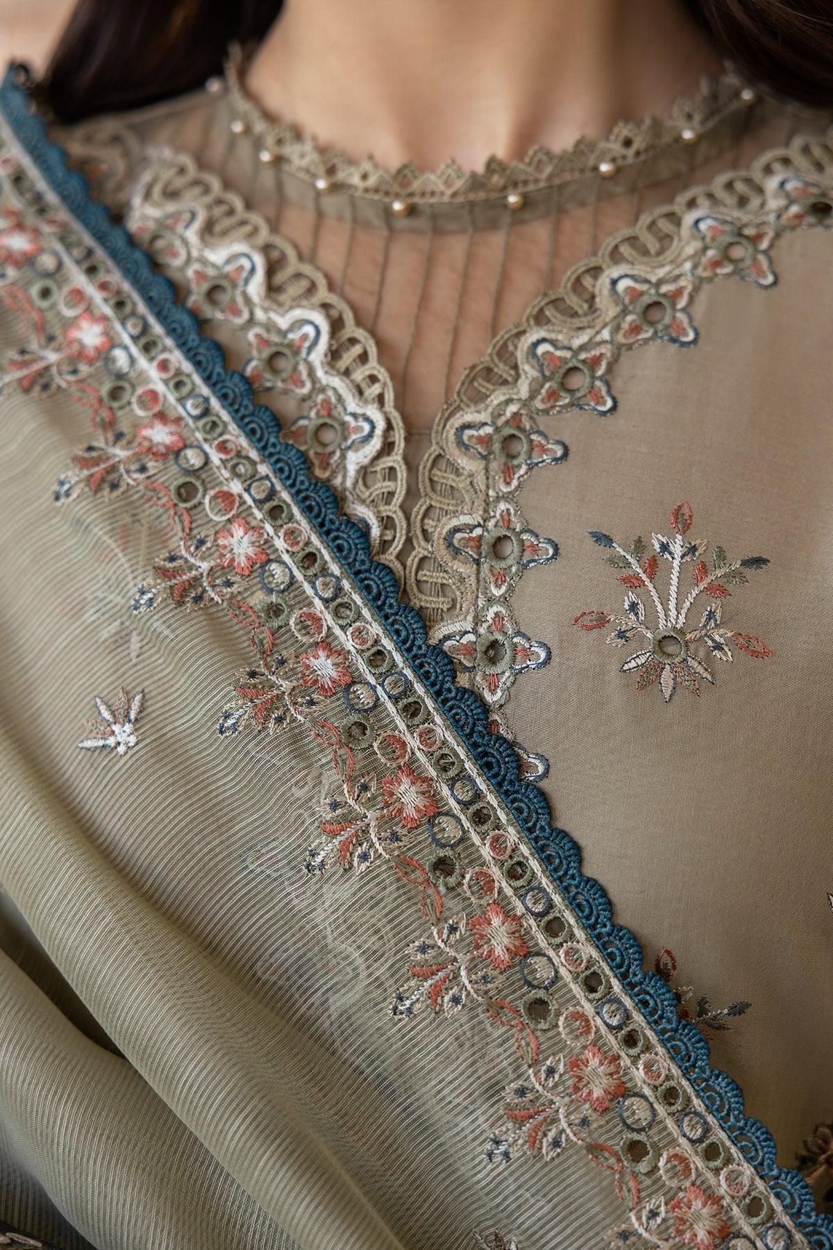 Farasha | Bahaar Embroidered Lawn | Whimsical Sage - Rang-e-Khaas