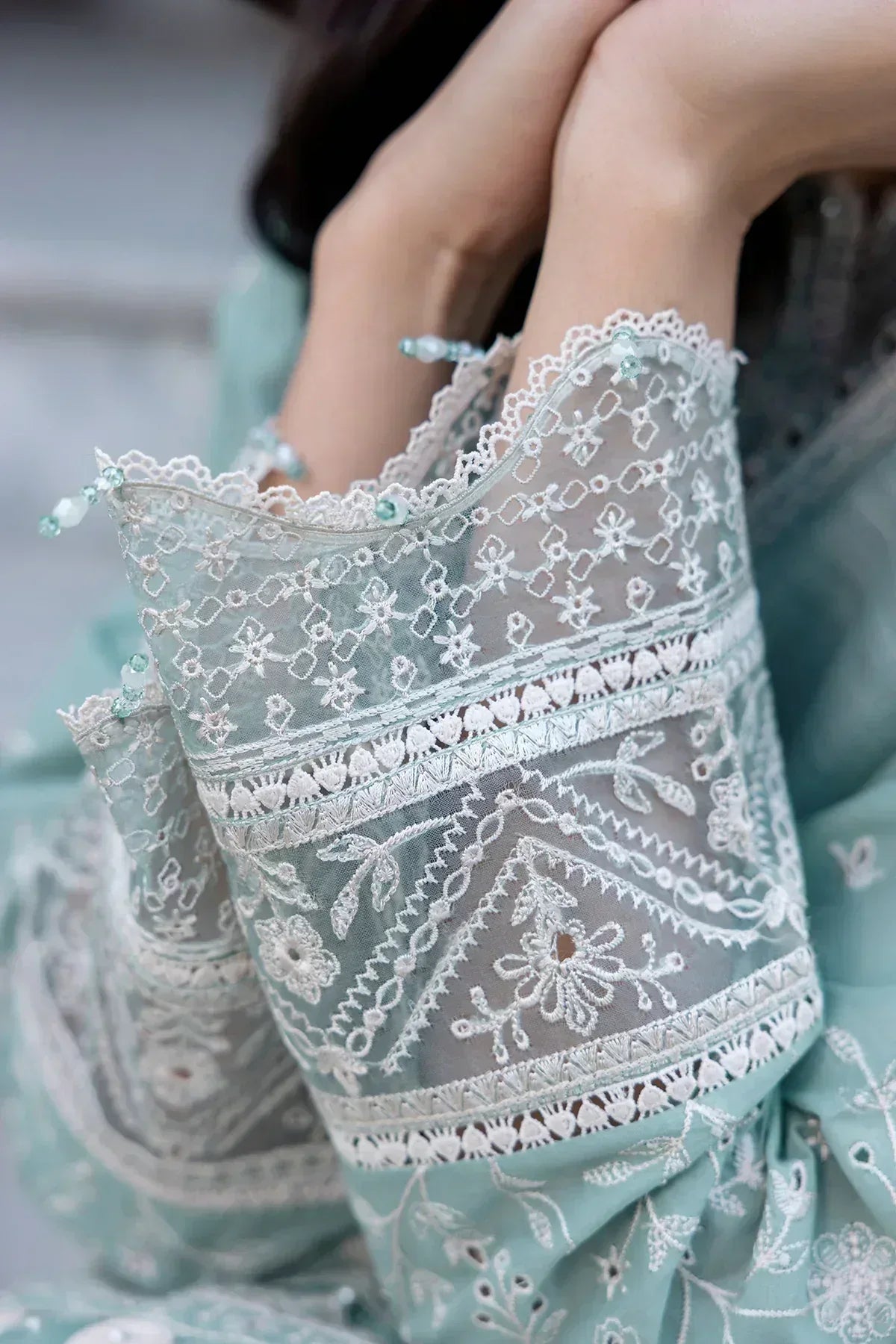 Farasha | Bahaar Embroidered Lawn | Aqua Pearl - Rang-e-Khaas