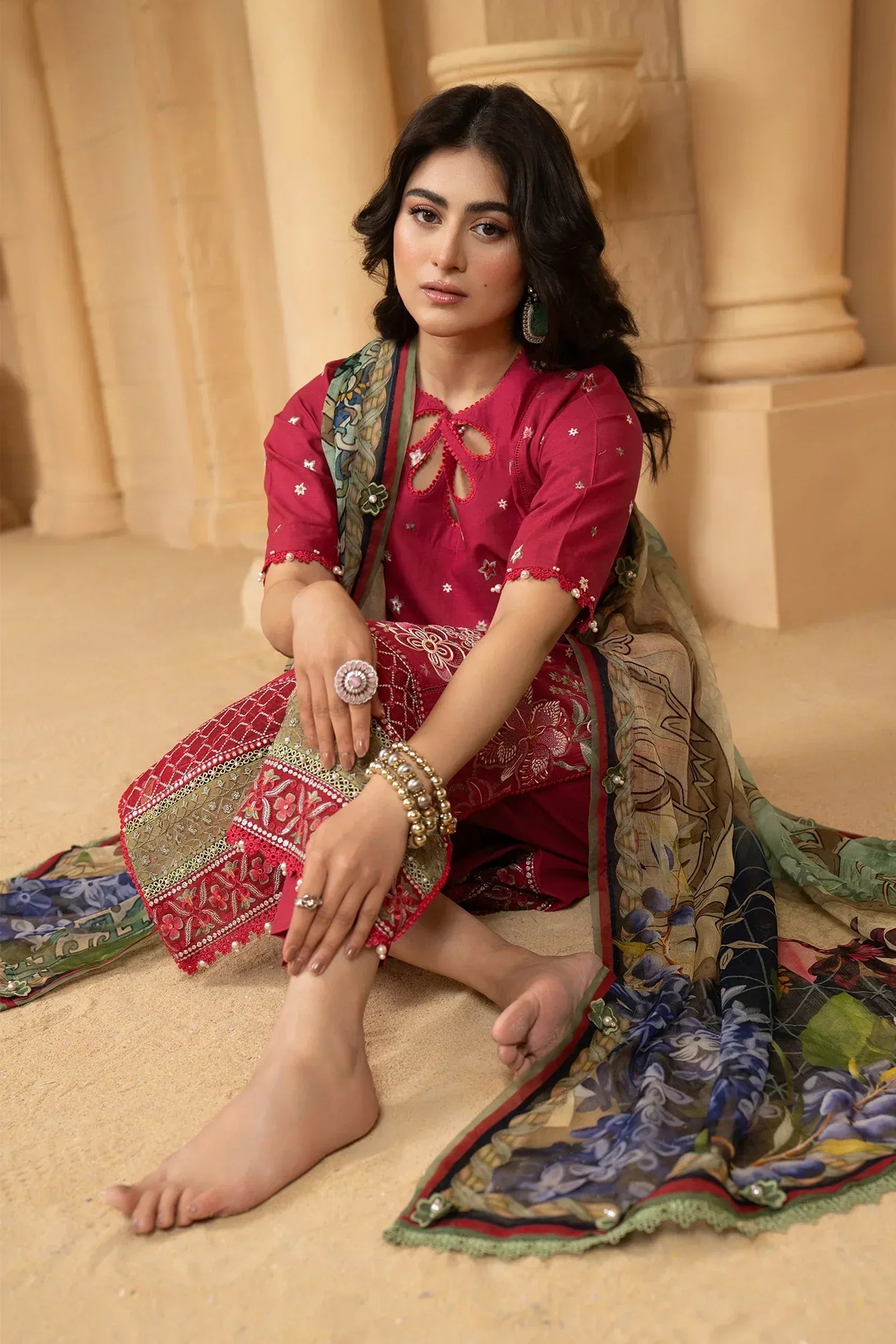 Hemstitch | Summer Luxury Lawn 24 | Scarlet Red - Rang-e-Khaas