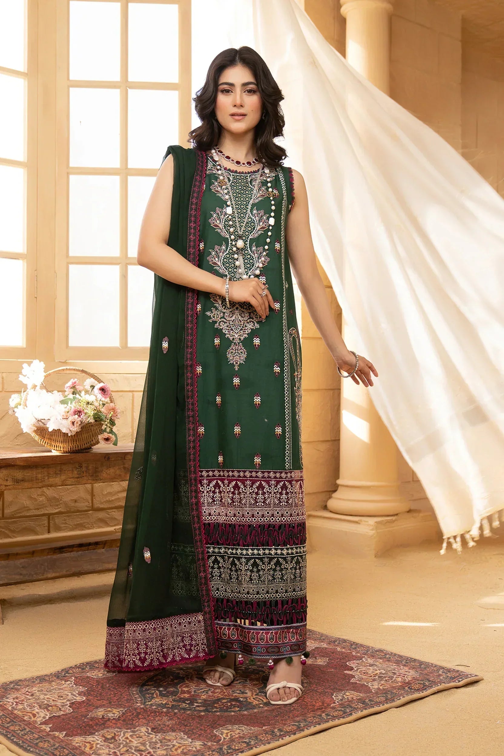 Hemstitch | Summer Luxury Lawn 24 | Bottle Green - Rang-e-Khaas