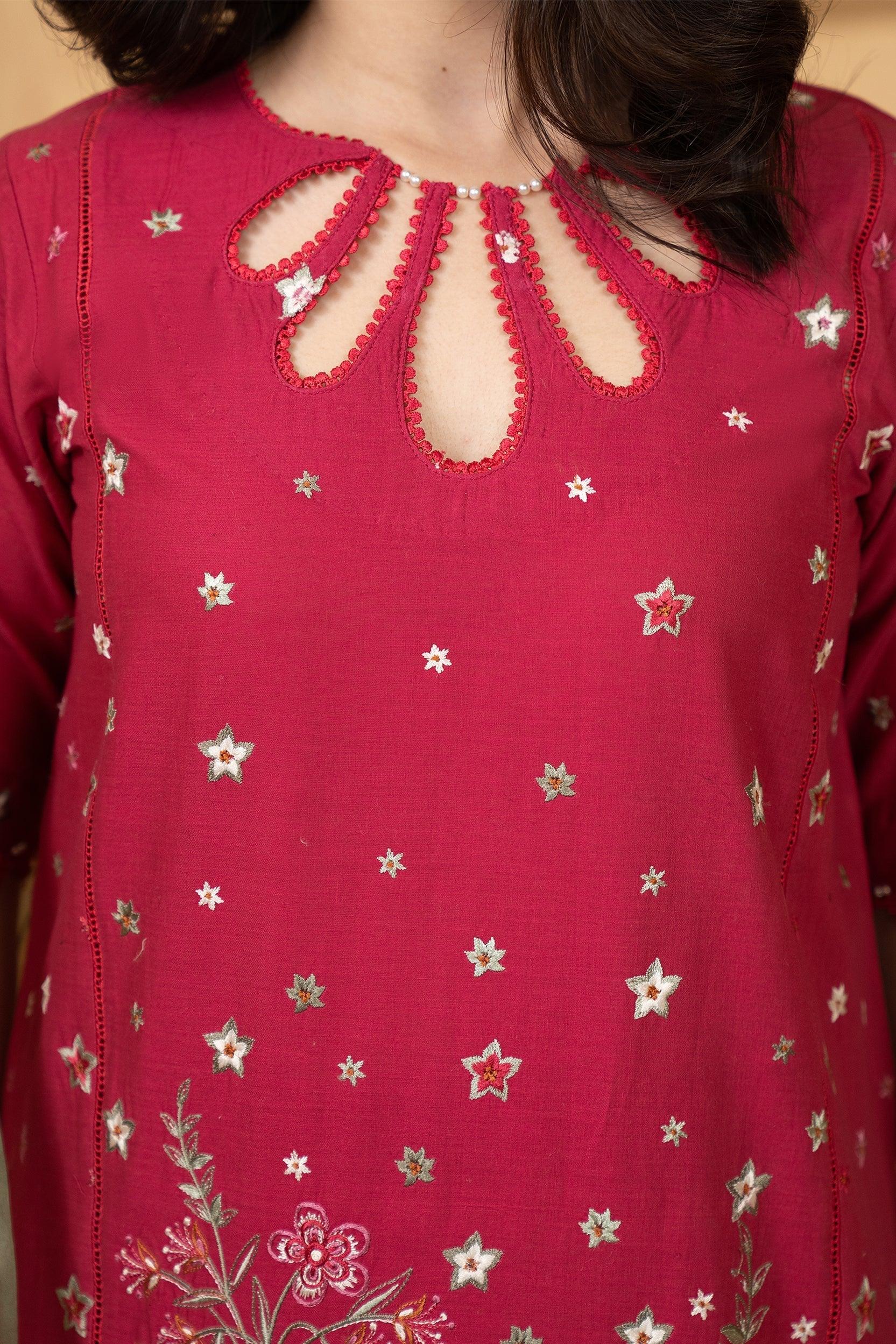 Hemstitch | Summer Luxury Lawn 24 | Scarlet Red - Rang-e-Khaas