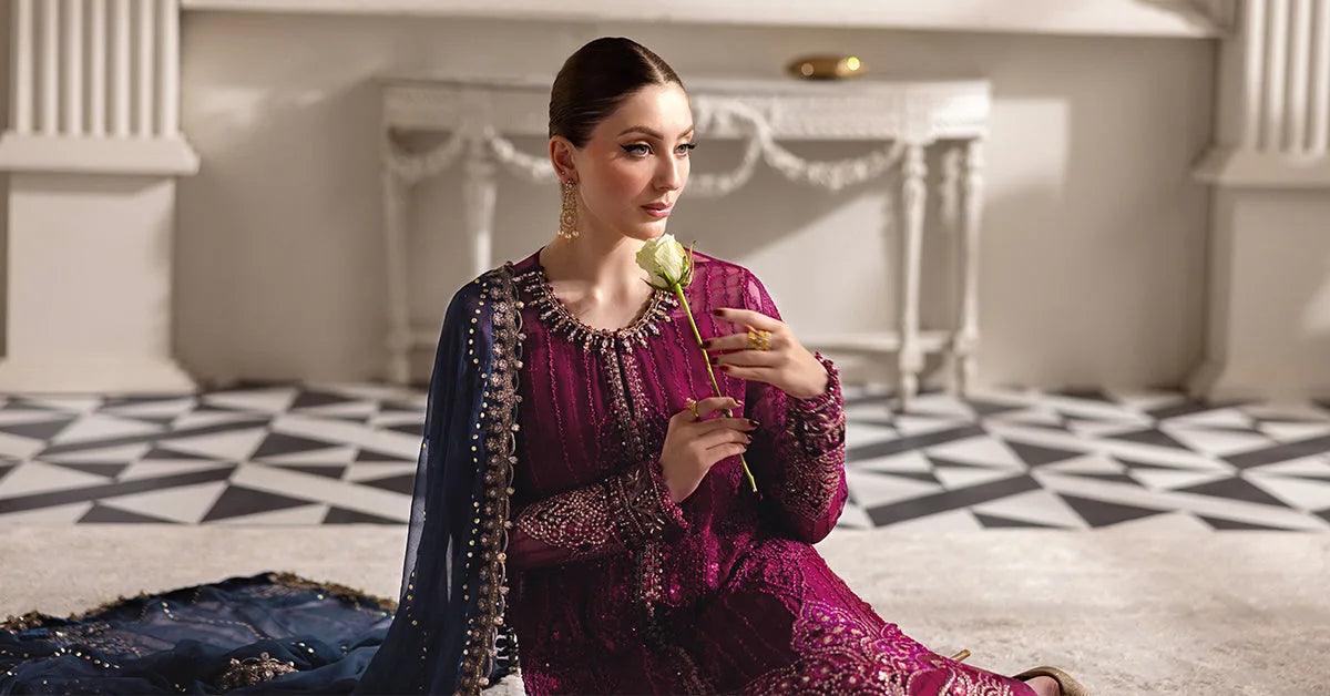 Maria B 3 Piece Stitched Embroidered Chiffon Suit | MPC-25-102