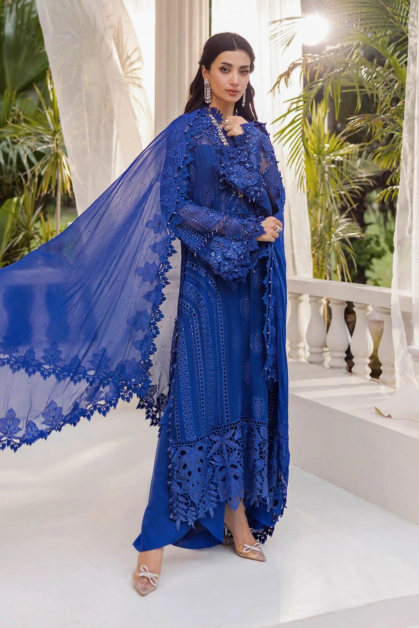 Maria B 3 Piece Stitched Embroidered Chiffon Suit | MPC-25-103