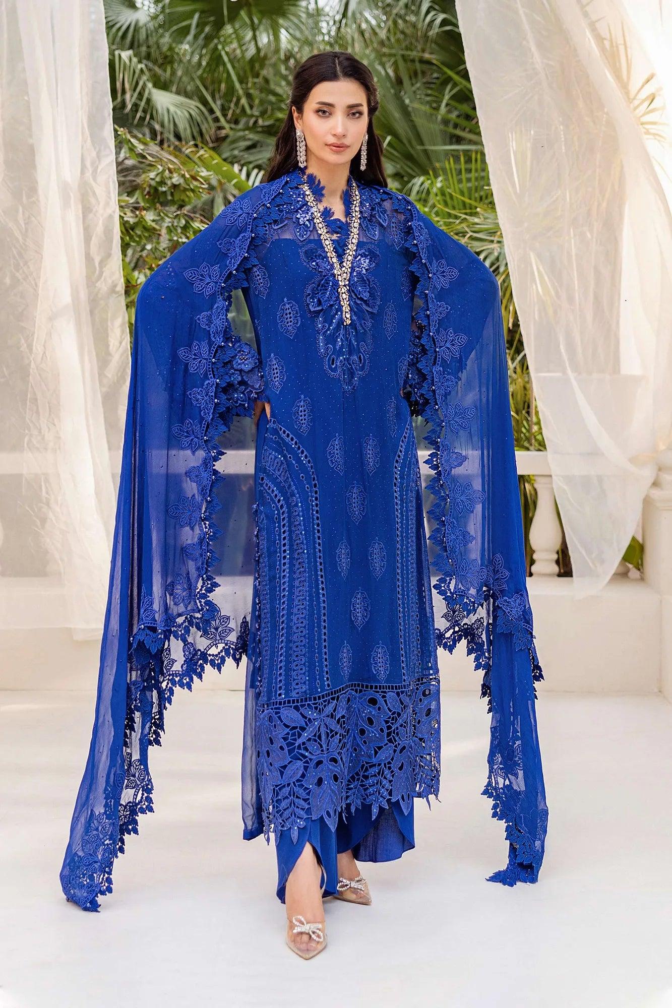 Maria B 3 Piece Stitched Embroidered Chiffon Suit | MPC-25-103