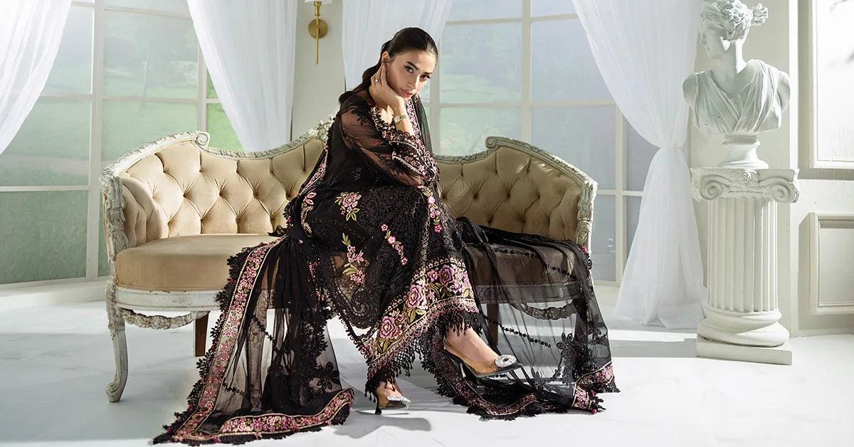 Maria B 3 Piece Stitched Embroidered Chiffon Suit | MPC-25-104
