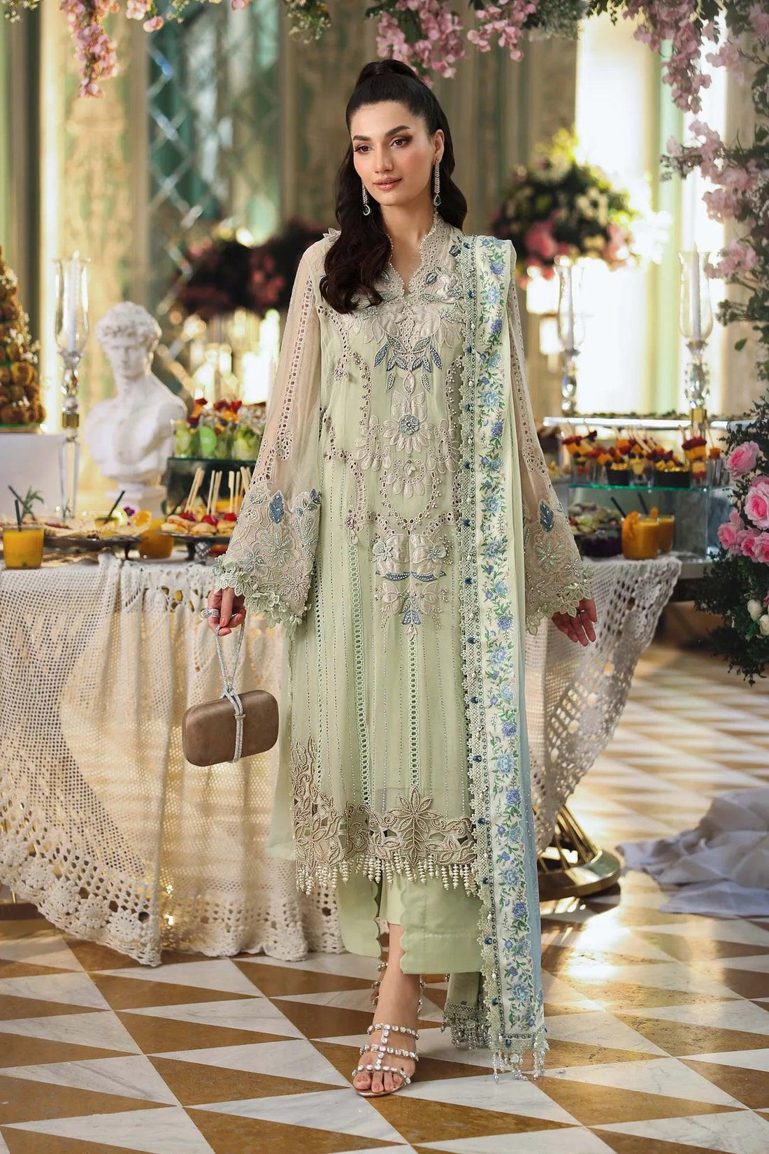 Maria B 3 Piece Stitched Embroidered Chiffon Suit