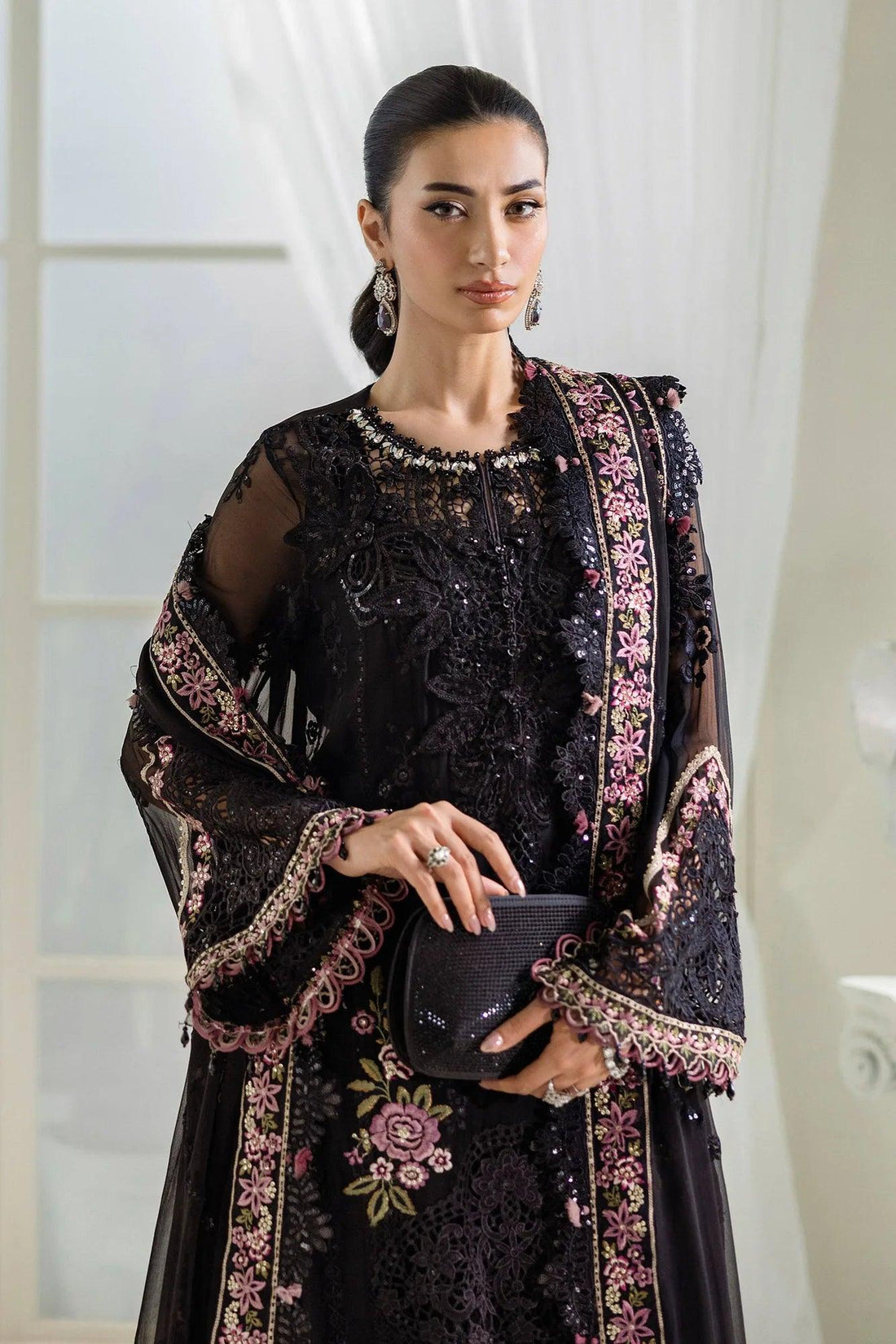 Maria B 3 Piece Stitched Embroidered Chiffon Suit | MPC-25-104