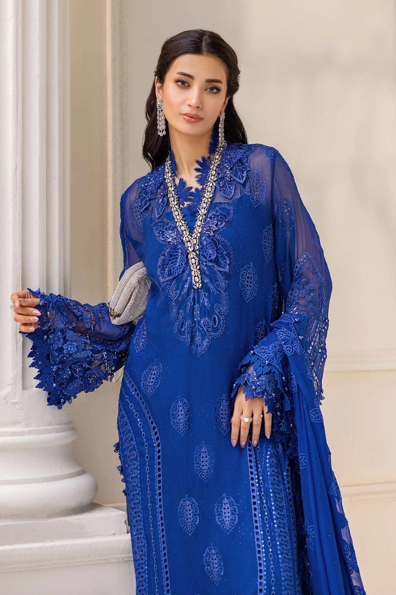 Maria B 3 Piece Stitched Embroidered Chiffon Suit | MPC-25-103