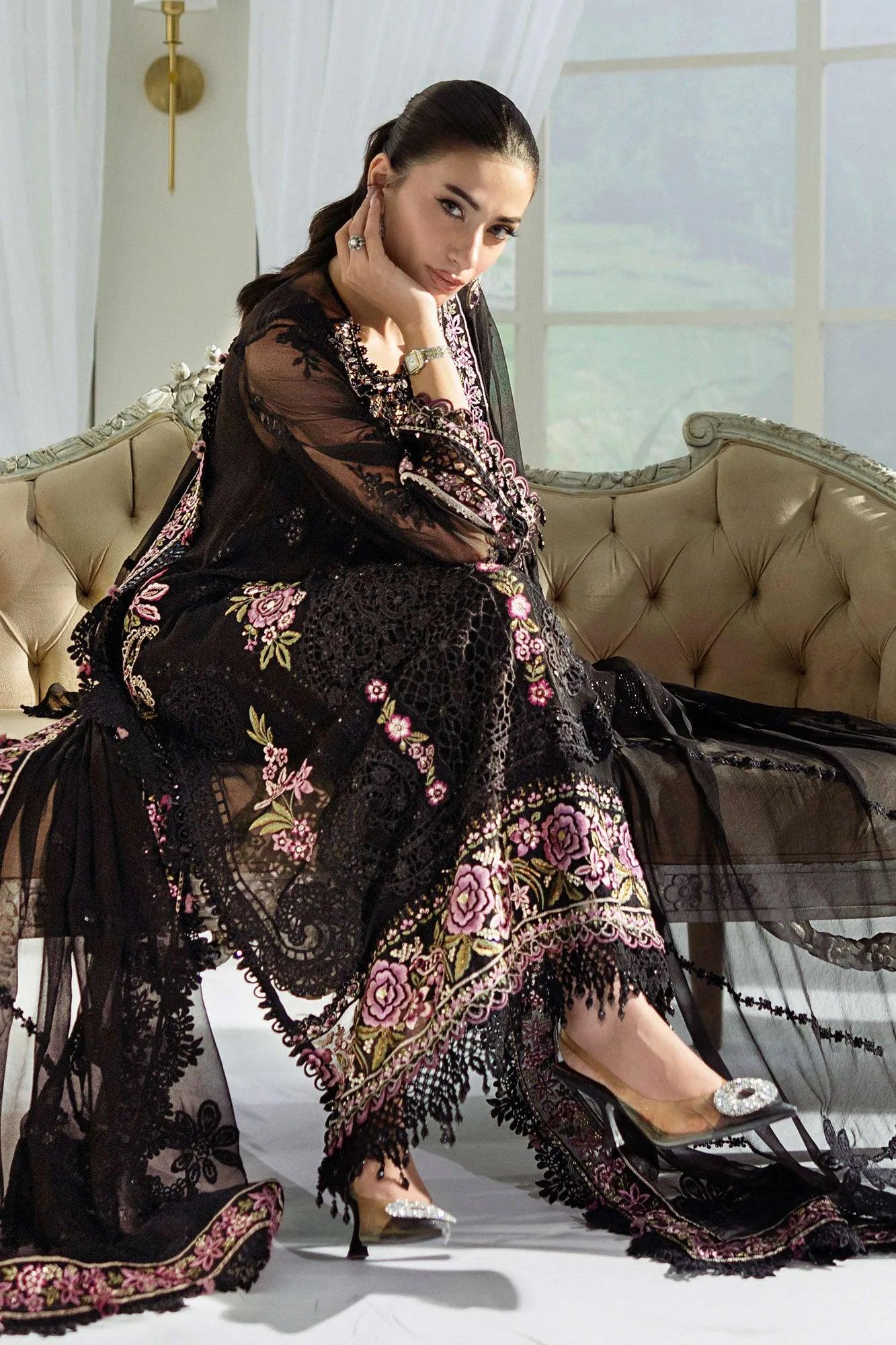 Maria B 3 Piece Stitched Embroidered Chiffon Suit | MPC-25-104