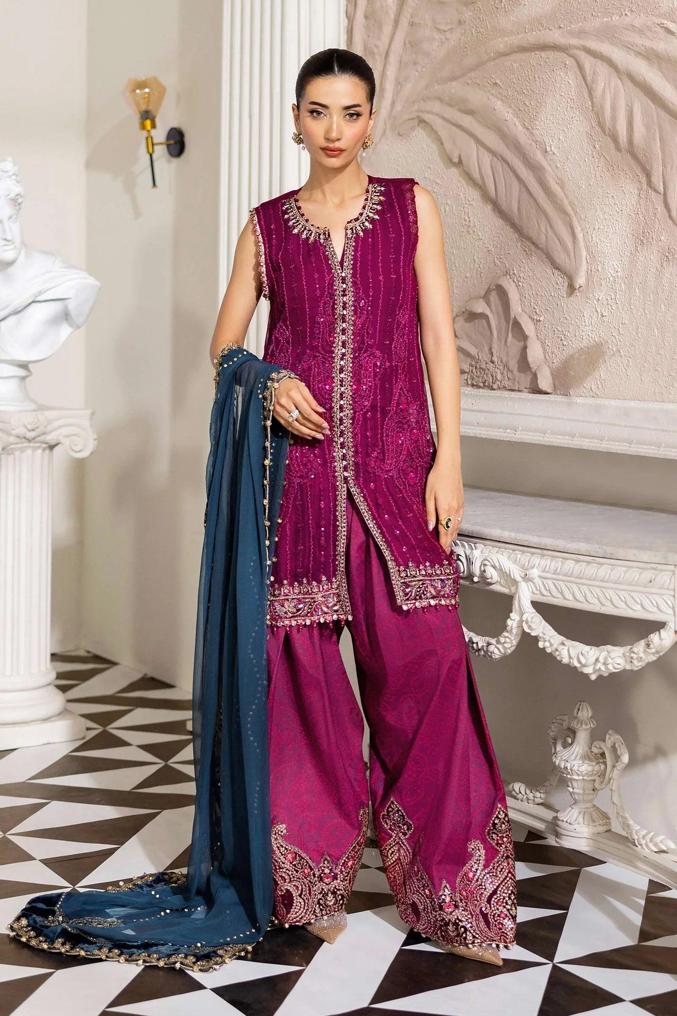 Maria B 3 Piece Stitched Embroidered Chiffon Suit | MPC-25-102