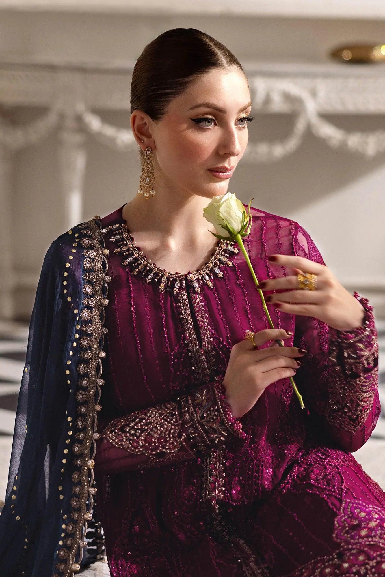 Maria B 3 Piece Stitched Embroidered Chiffon Suit | MPC-25-102