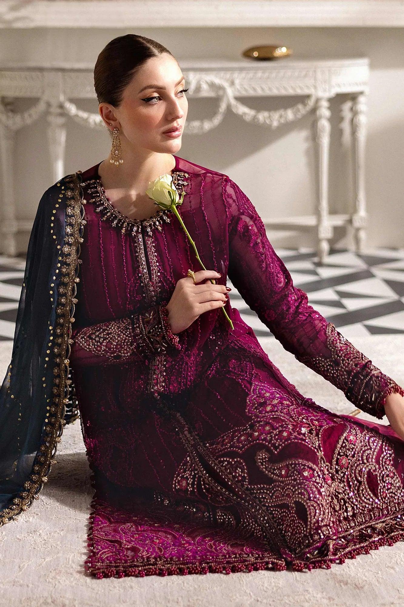 Maria B 3 Piece Stitched Embroidered Chiffon Suit | MPC-25-102