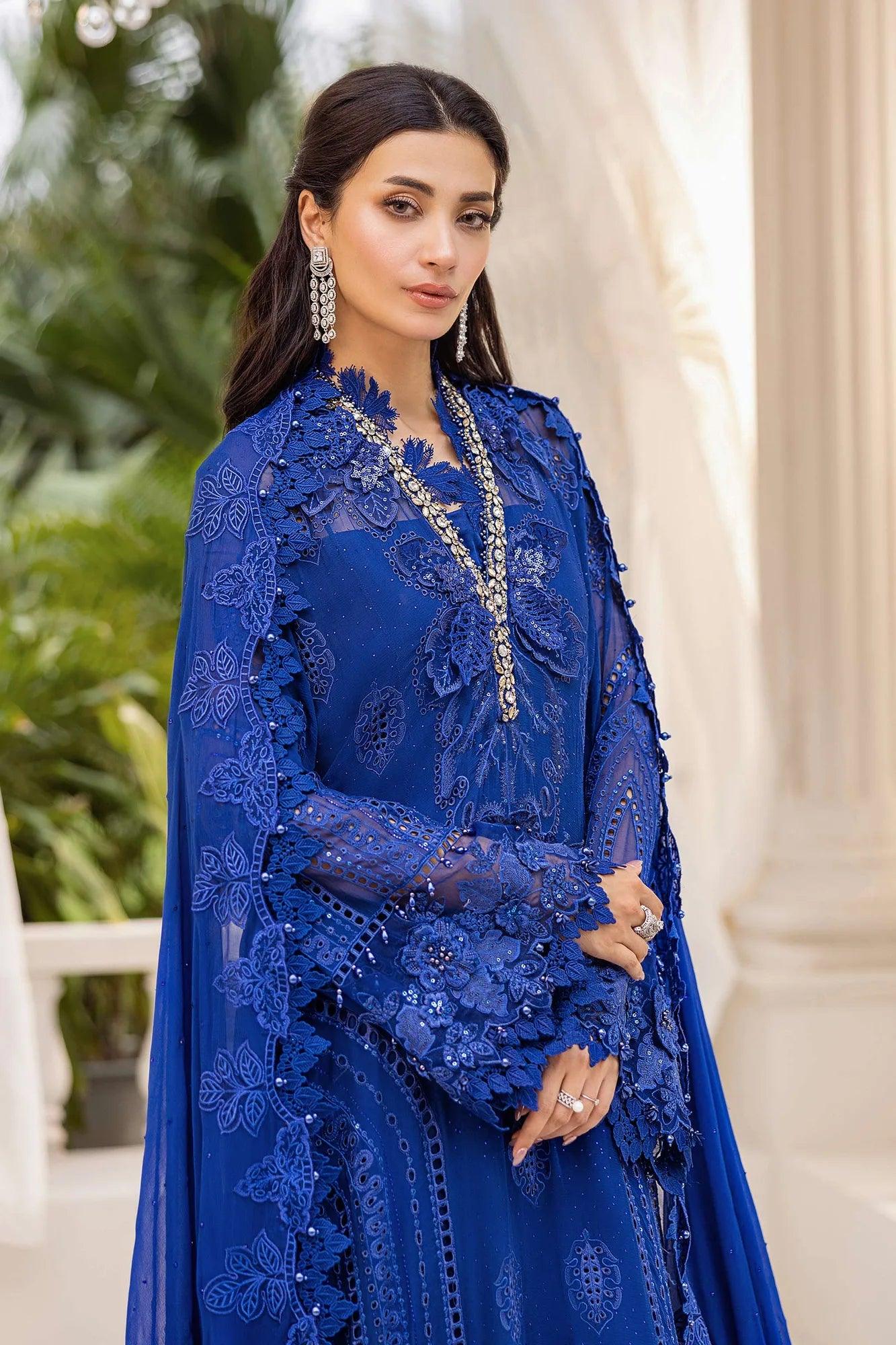 Maria B 3 Piece Stitched Embroidered Chiffon Suit | MPC-25-103