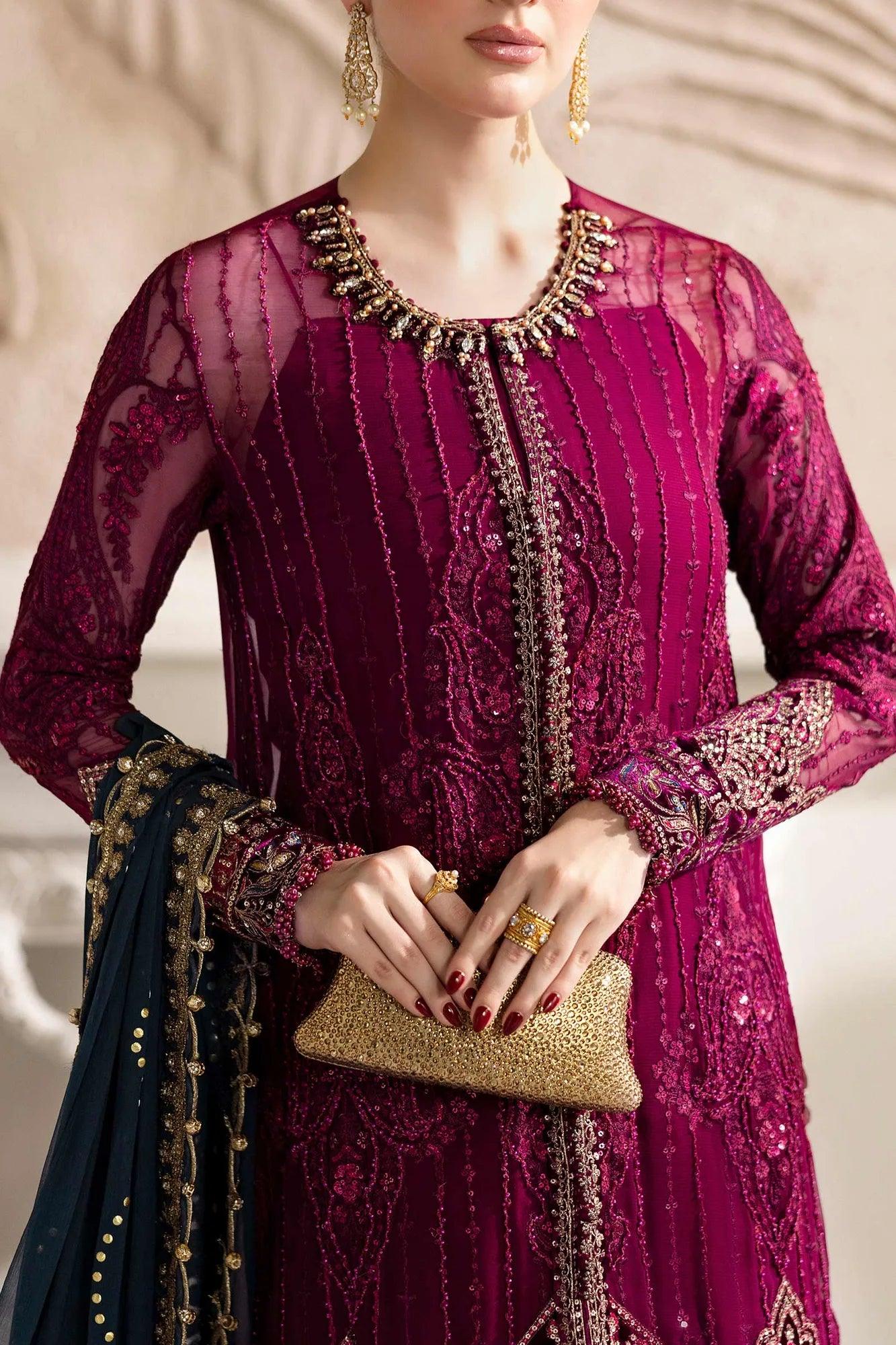 Maria B 3 Piece Stitched Embroidered Chiffon Suit | MPC-25-102