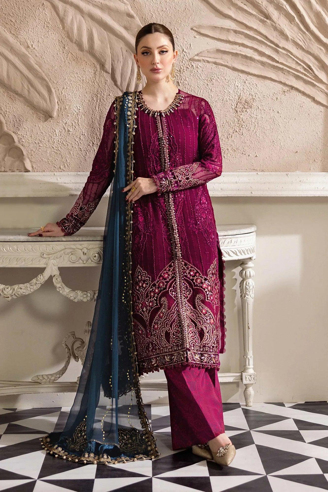 Maria B 3 Piece Stitched Embroidered Chiffon Suit | MPC-25-102