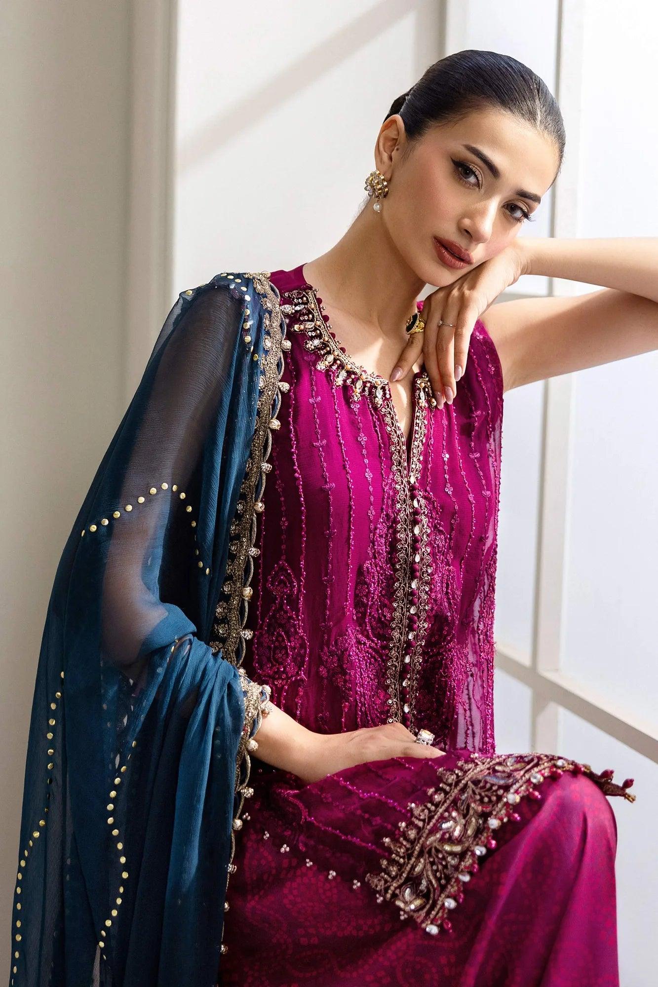 Maria B 3 Piece Stitched Embroidered Chiffon Suit | MPC-25-102