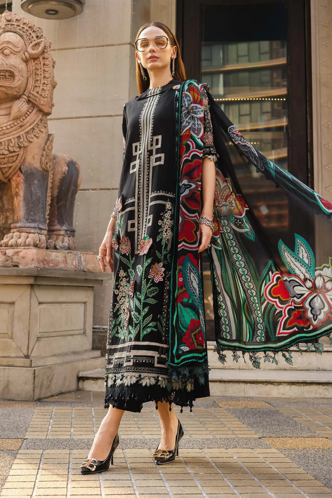 Maria B 3 Piece Stitched Embroidered Jacquard Lawn Suit