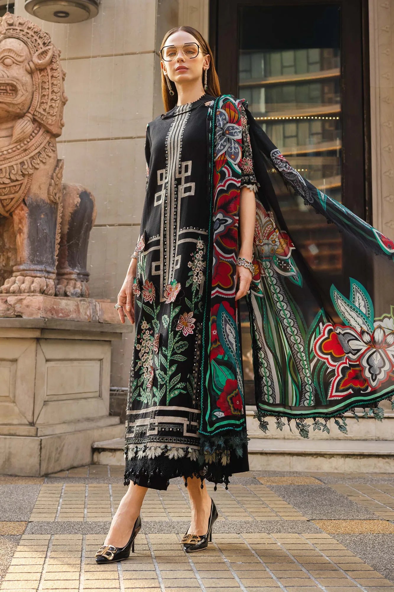Maria B 3 Piece Stitched Embroidered Jacquard Lawn Suit