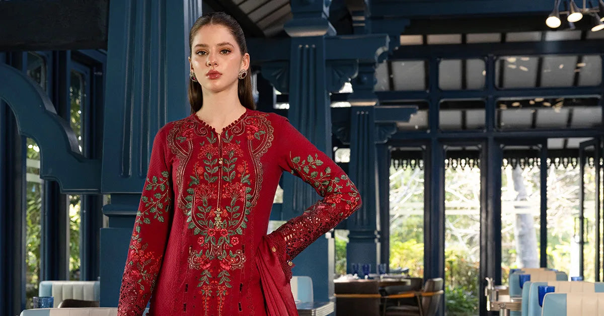 Maria B 3 Piece Stitched Embroidered Jacquard Lawn Suit