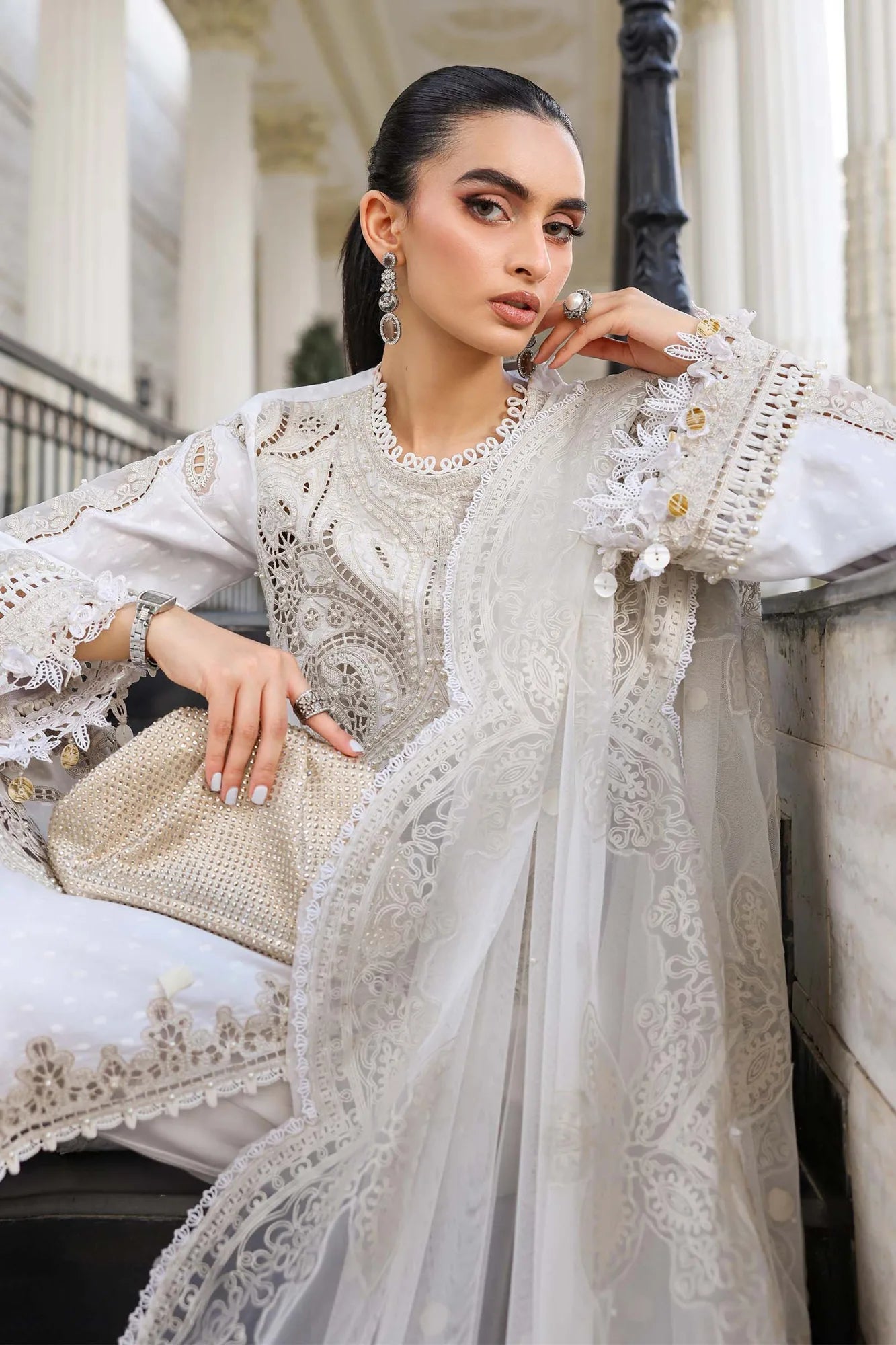 Maria B 3 Piece Stitched Embroidered Jacquard Lawn Suit