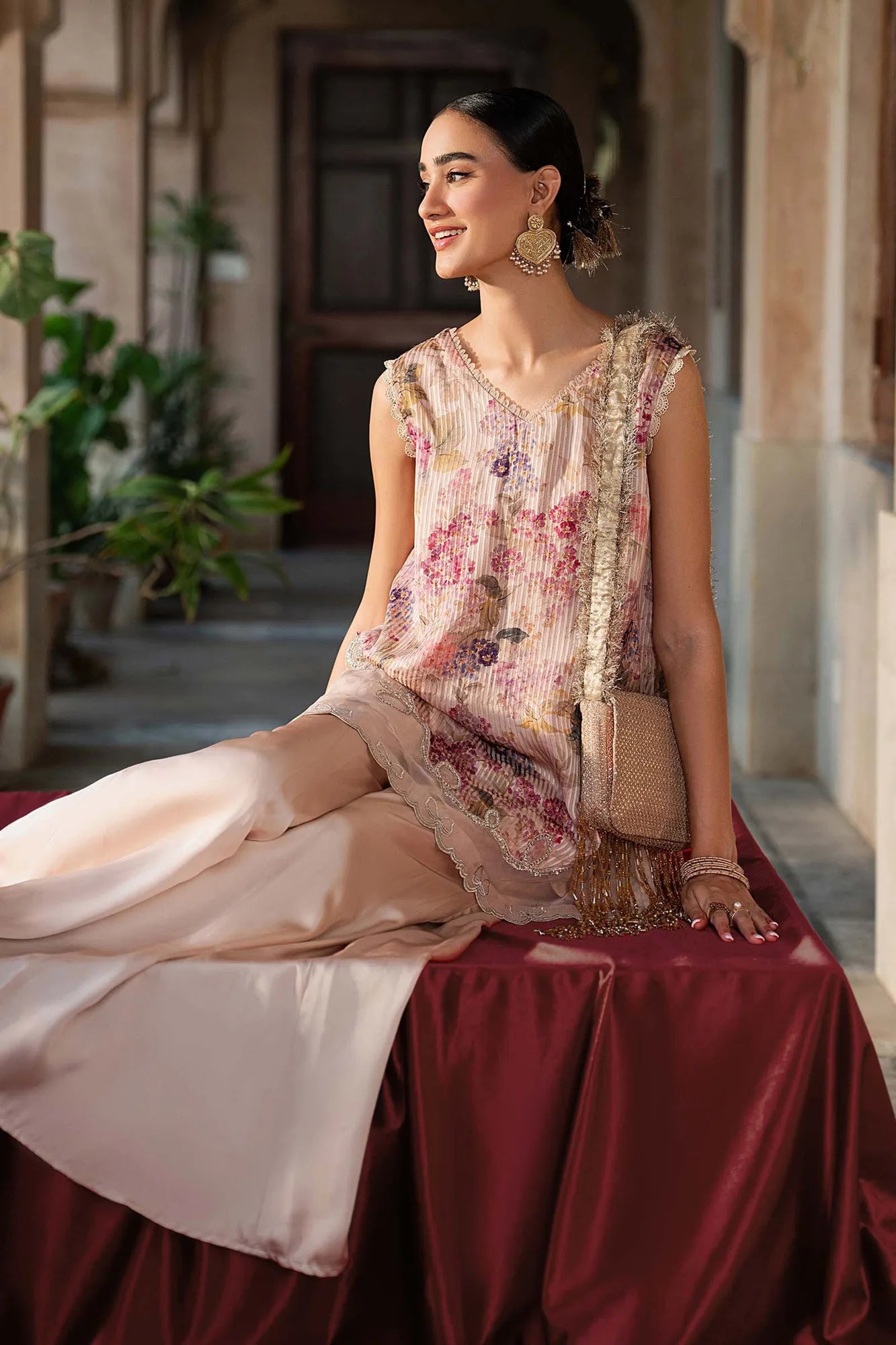 Maria B 2 Piece Embroidered Textured Silk Suit