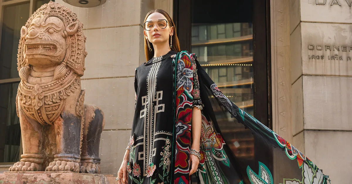 Maria B 3 Piece Stitched Embroidered Jacquard Lawn Suit