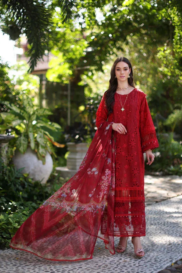 Noor by Saadia Asad | Luxury Chikankari Lawn24 | D2-B Red - Rang-e-Khaas
