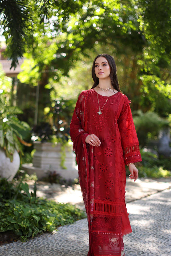 Noor by Saadia Asad | Luxury Chikankari Lawn24 | D2-B Red