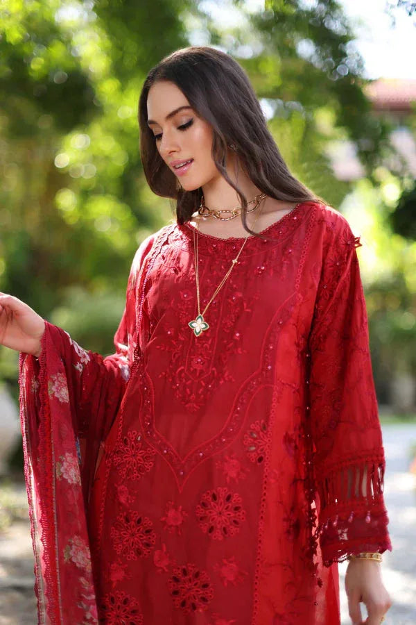 Noor by Saadia Asad | Luxury Chikankari Lawn24 | D2-B Red - Rang-e-Khaas